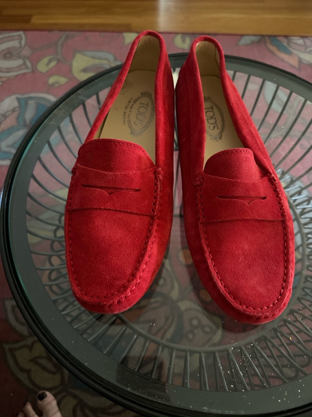Tod's Red Suede Penny Loafers - Women's Flats